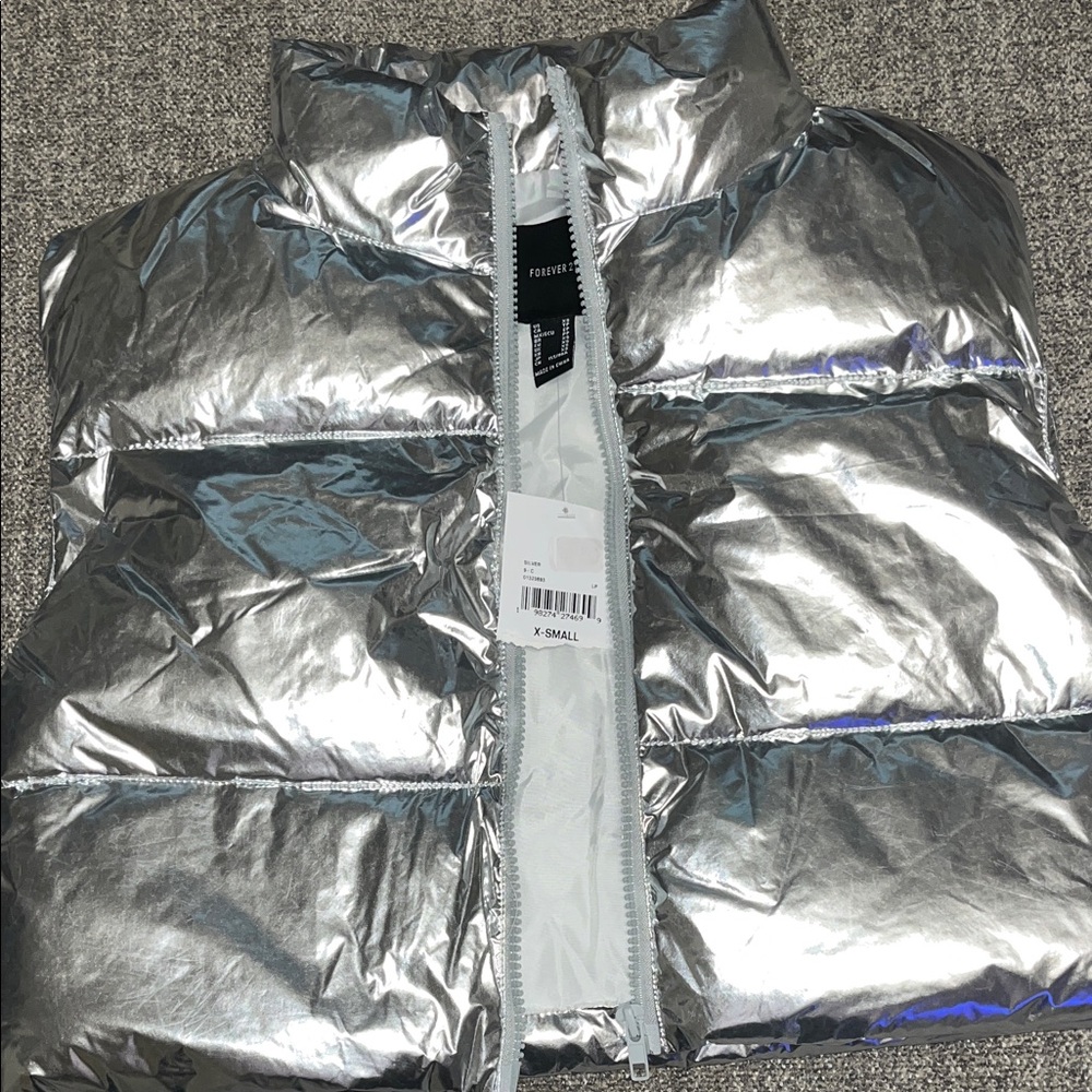 Forever 21 Silver Puffer Vest